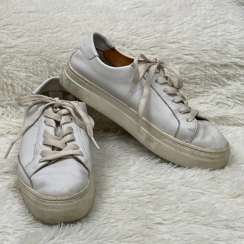Soludos Shoes Ibiza Sneakers Womens 8.5 White Leather‎ Classic Casual Platform